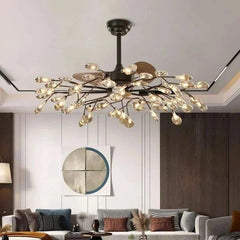 Vespera - Retro Ceiling Fan with LED Twig Chandelier, 4 Sizes