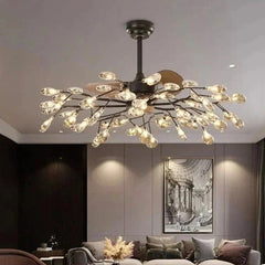 Vespera - Retro Ceiling Fan with LED Twig Chandelier, 4 Sizes