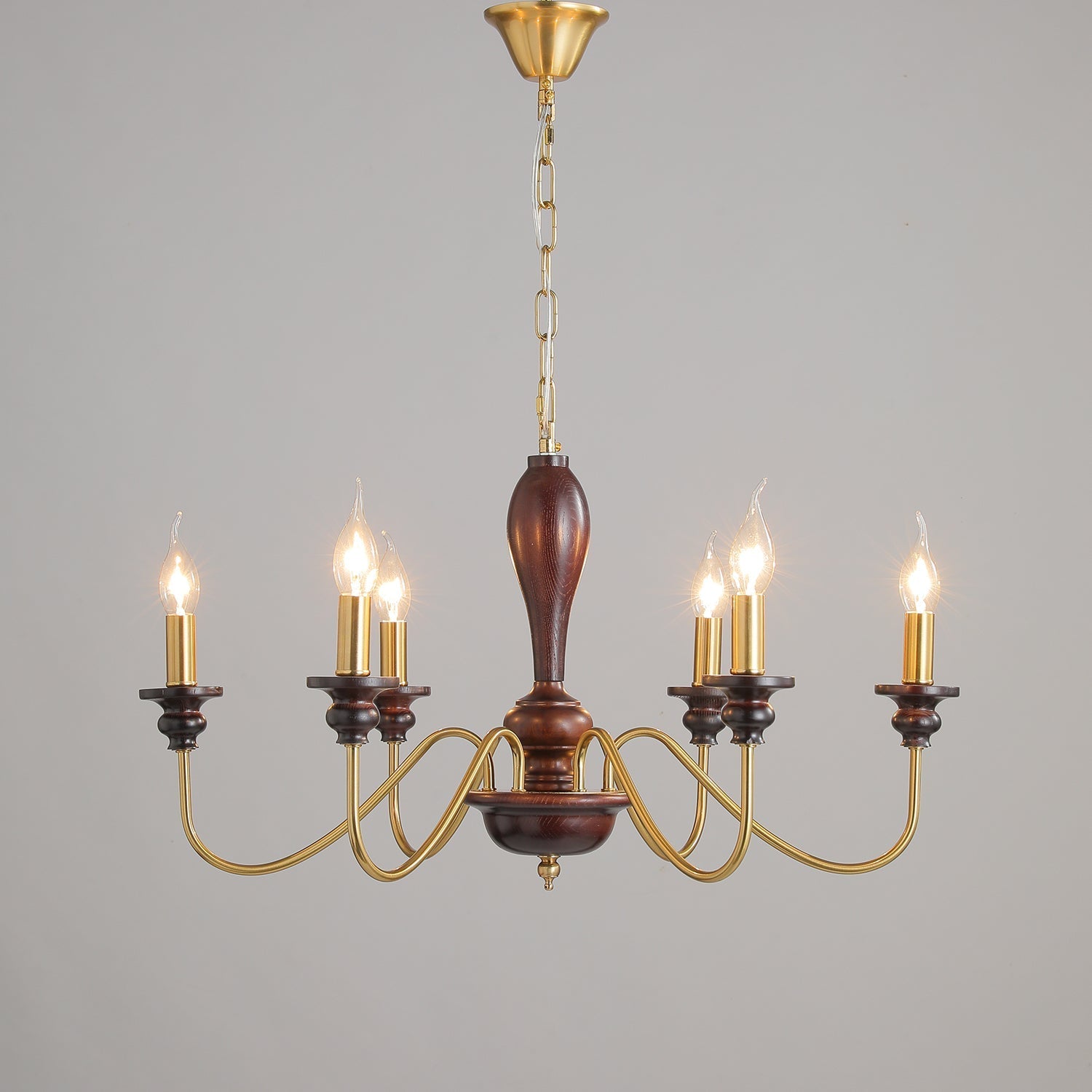 Vintage Candle Shape Multi Brach LED Pendant Lamp, Wood & Metal Frame, 6/8 Head LUMINORLIGHTING