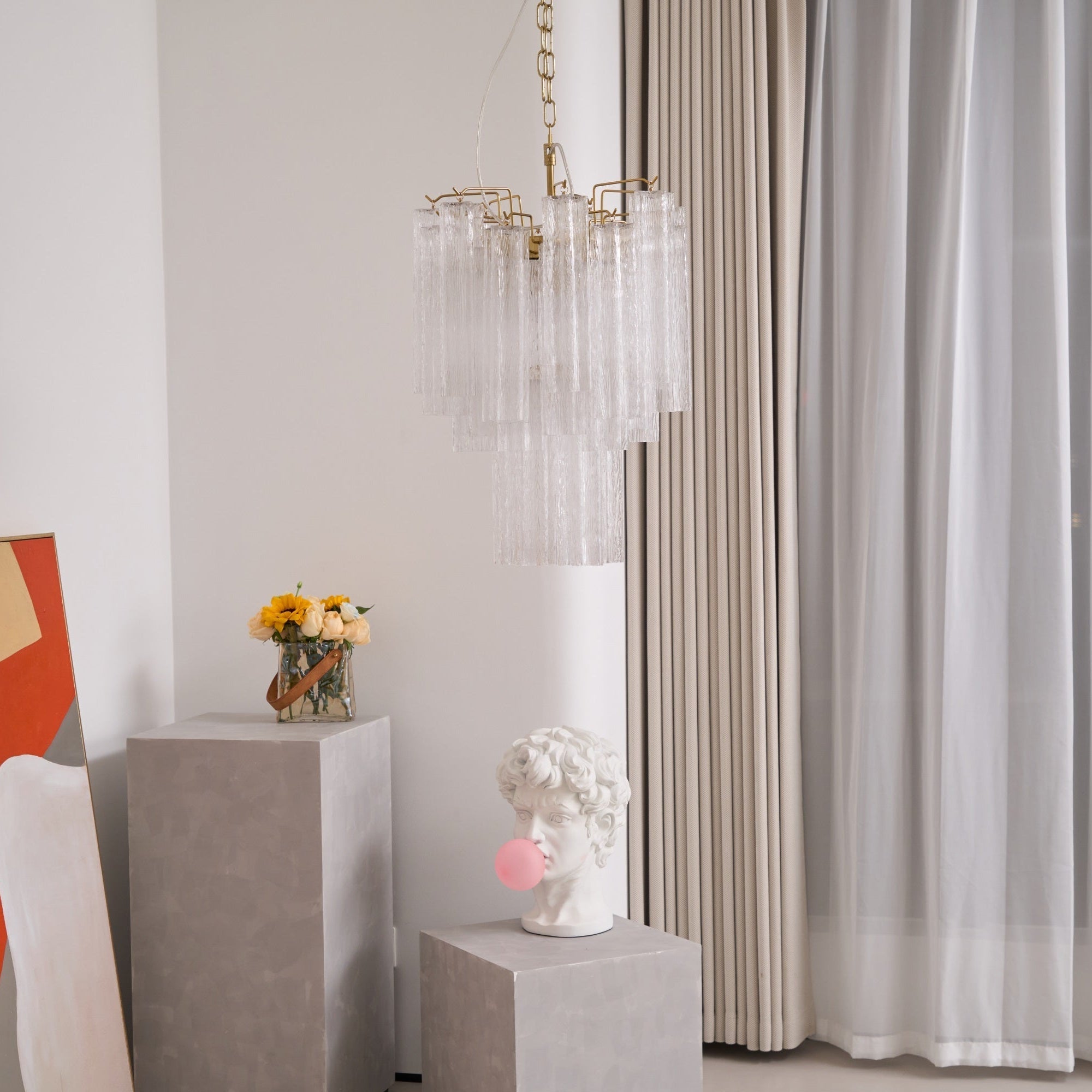 Venus - Waterfall Inspired Foggy Glass Round Chandelier LUMINORLIGHTING