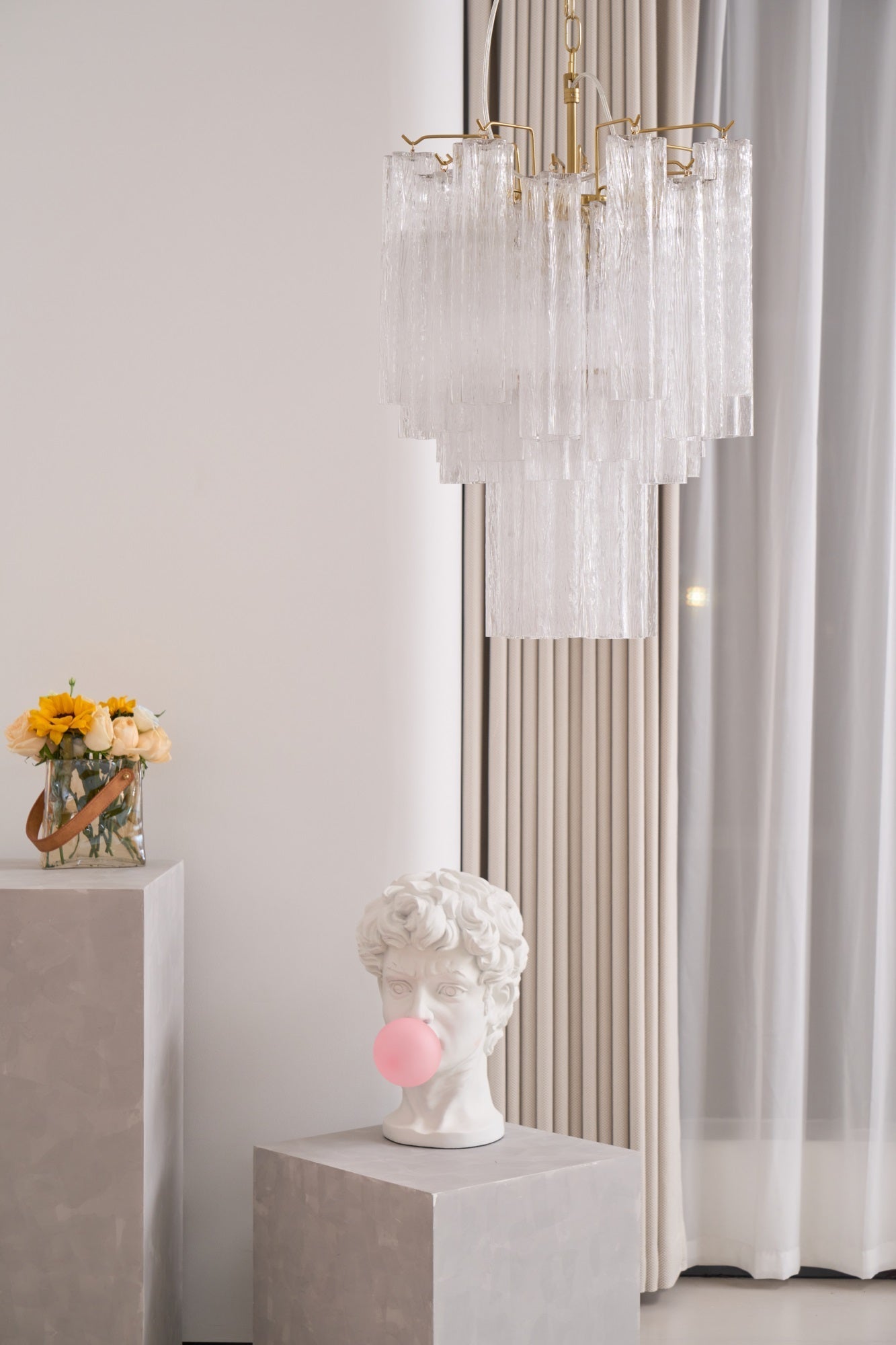 Venus - Waterfall Inspired Foggy Glass Round Chandelier LUMINORLIGHTING