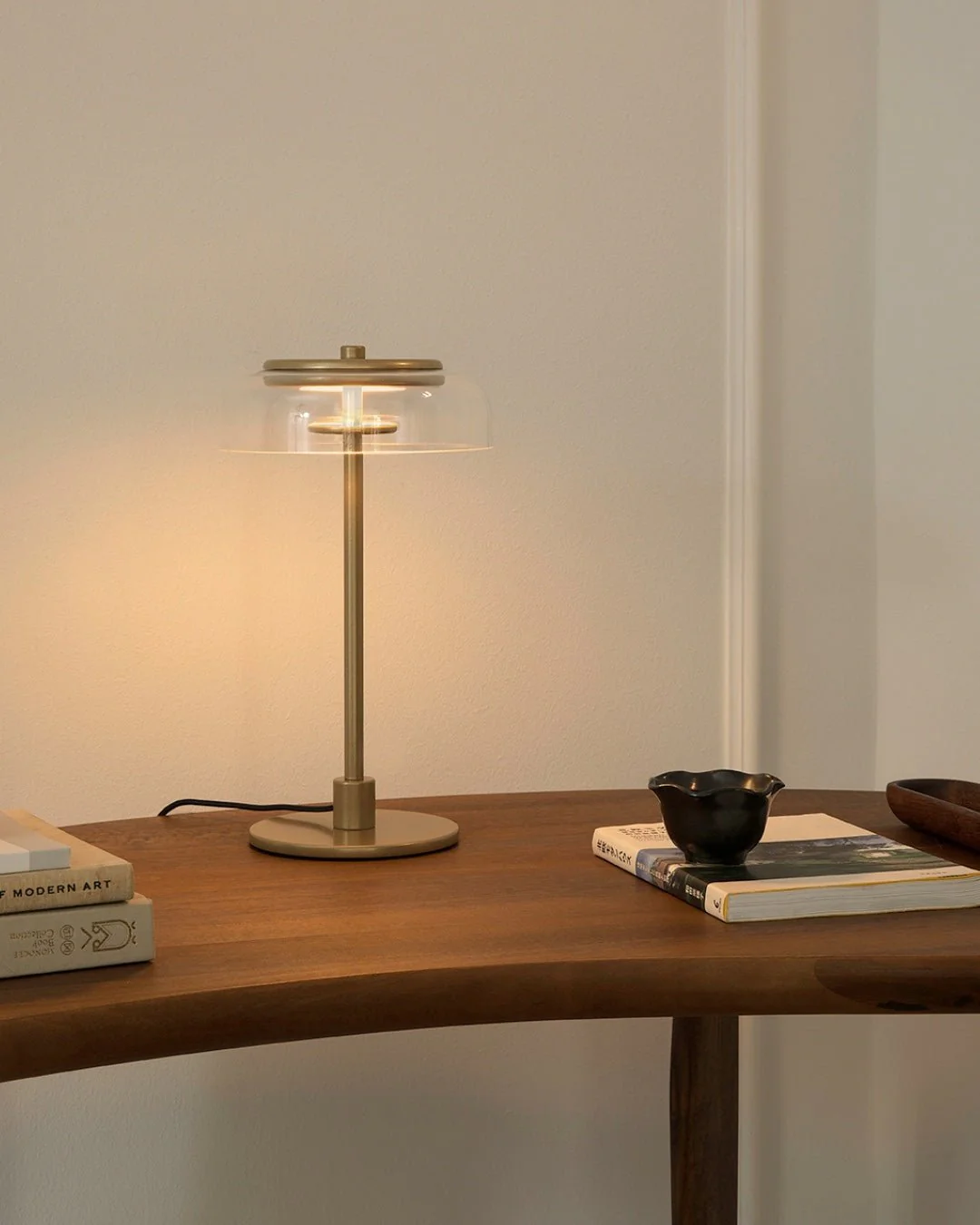 Calvessa - Glass & Metal Table Lamp, Brass/Black LUMINORLIGHTING