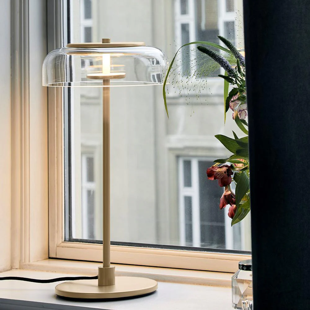 Calvessa - Glass & Metal Table Lamp, Brass/Black LUMINORLIGHTING