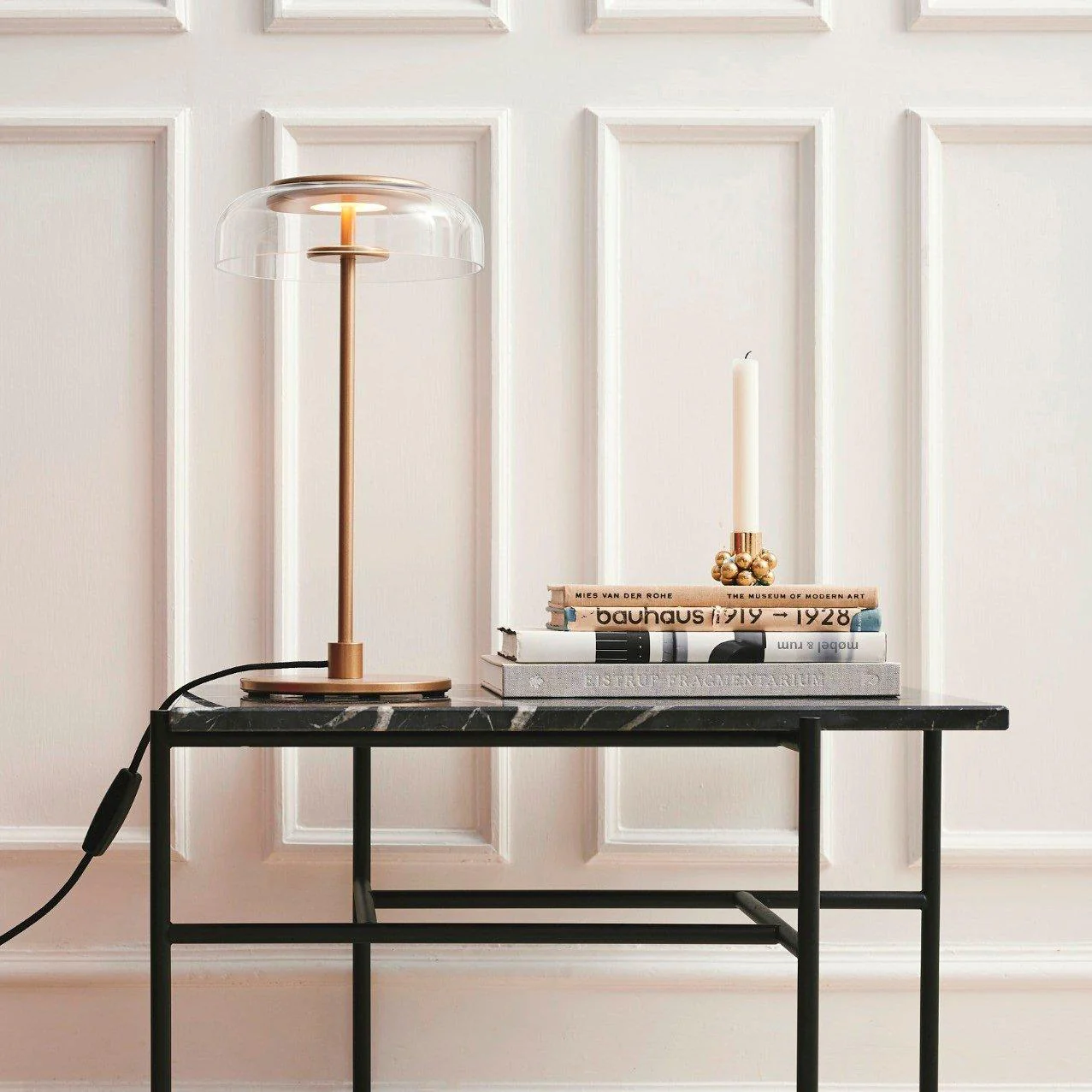 Calvessa - Glass & Metal Table Lamp, Brass/Black LUMINORLIGHTING