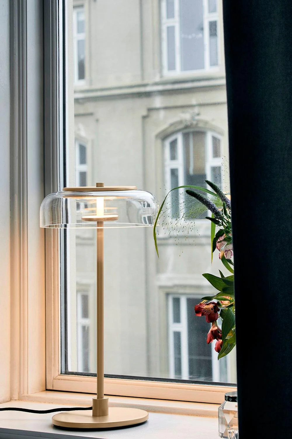 Calvessa - Glass & Metal Table Lamp, Brass/Black LUMINORLIGHTING