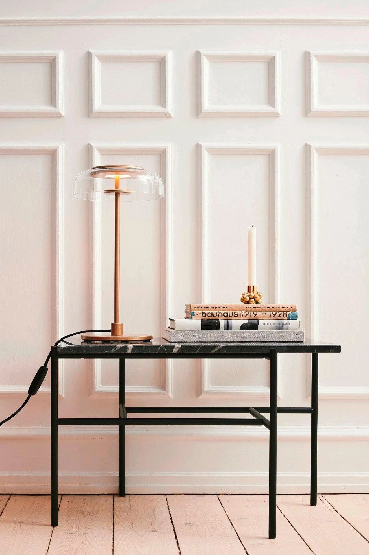 Calvessa - Glass & Metal Table Lamp, Brass/Black LUMINORLIGHTING