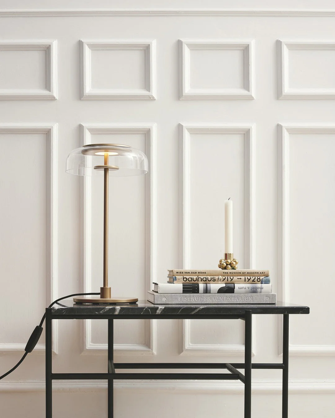 Calvessa - Glass & Metal Table Lamp, Brass/Black LUMINORLIGHTING