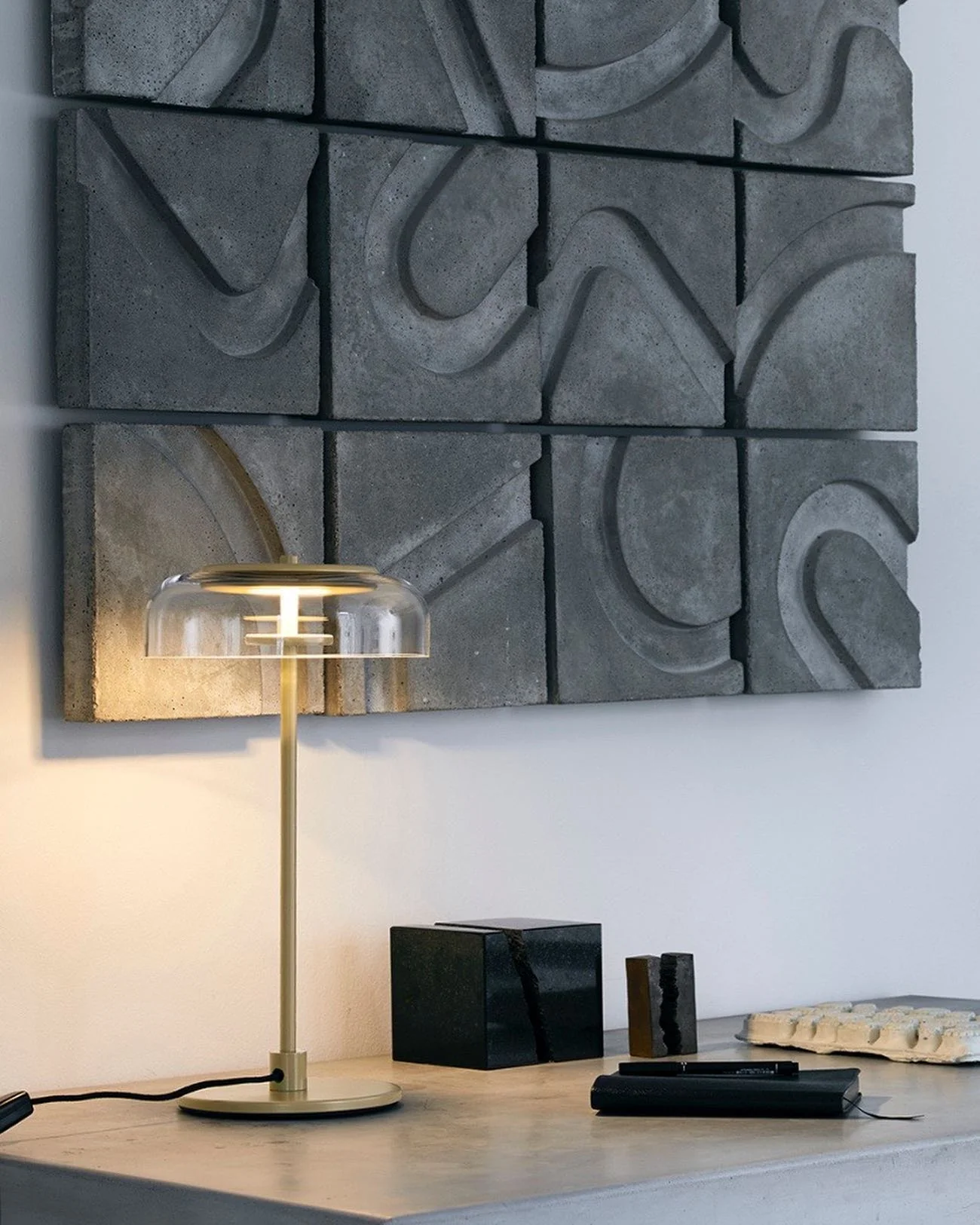 Calvessa - Glass & Metal Table Lamp, Brass/Black LUMINORLIGHTING