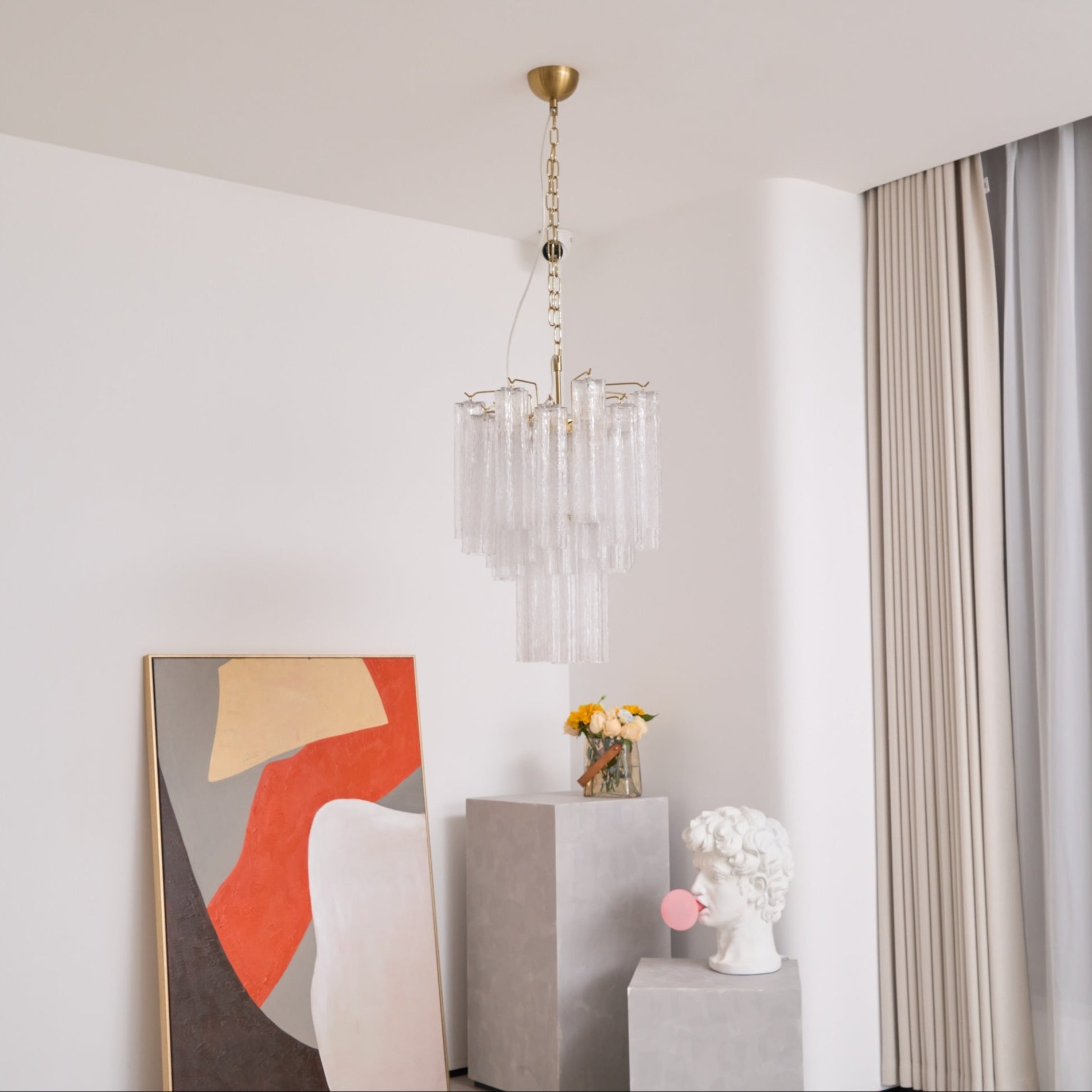 Venus - Waterfall Inspired Foggy Glass Round Chandelier LUMINORLIGHTING