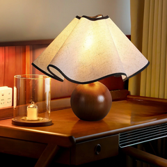 Etrusca - Wave-crest Natural Lien Fabric and Wood Base Table Lamp