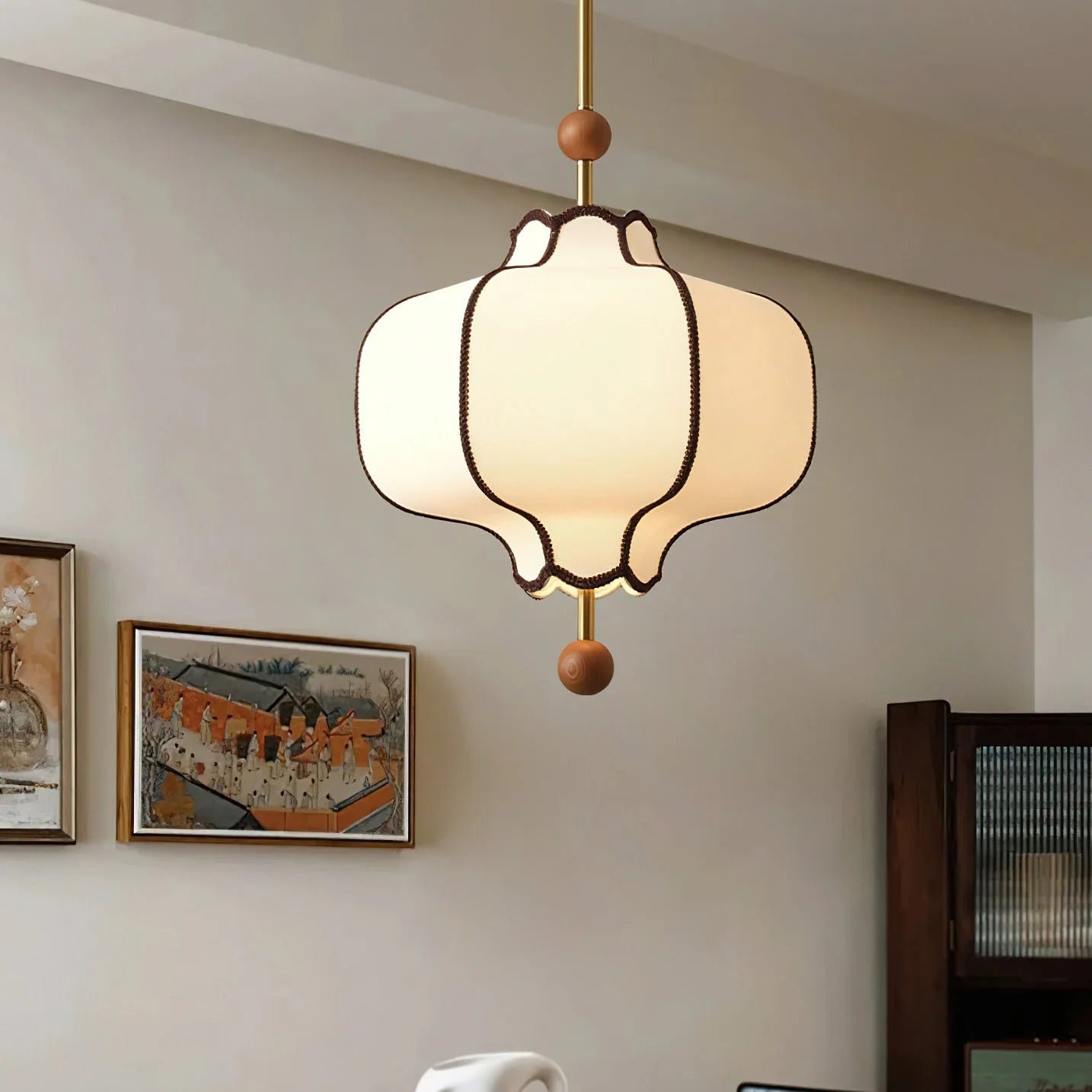 Lucette - New Asian Lantern Shape Fabric Pendant Light LUMINORLIGHTING