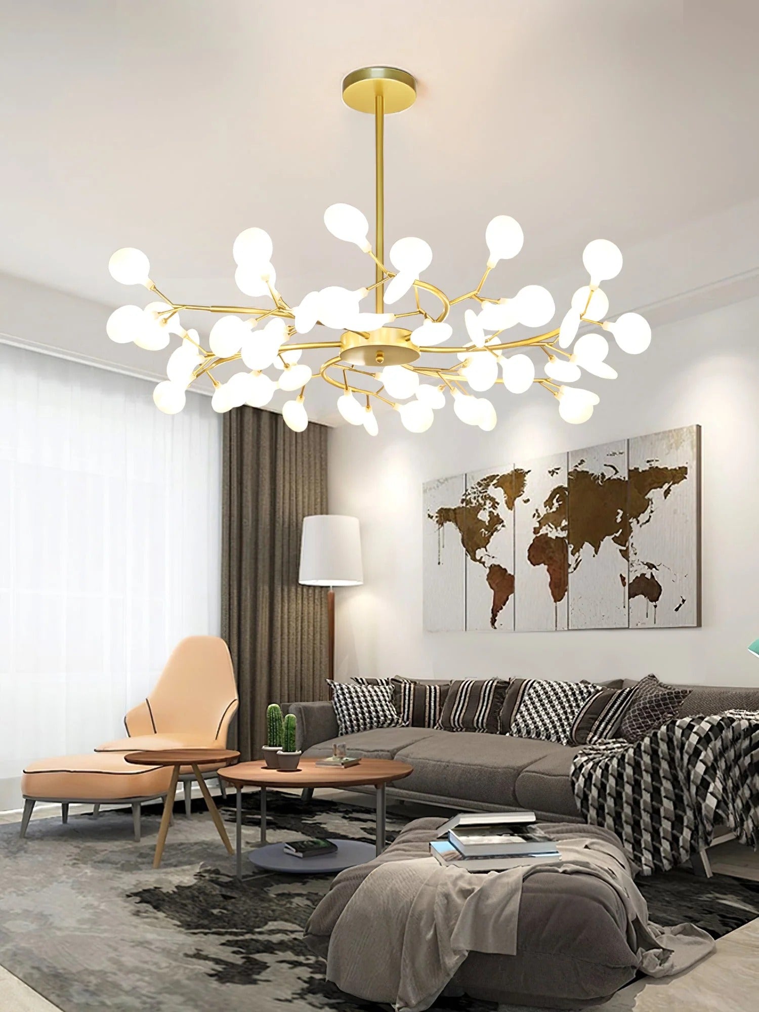 NYXORA - Contemporary Firefly Multi-Branch Chandelier, Gold/Black LUMINORLIGHTING