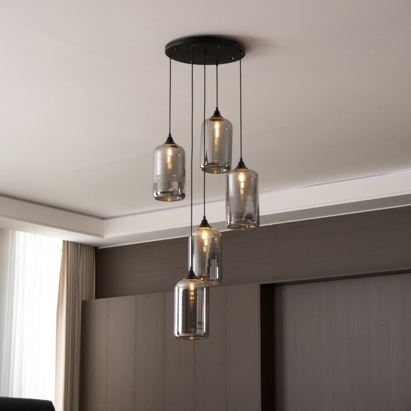Obscura - Contemporary Style Smoked Glass Pendant Lamp, 5 Style LUMINORLIGHTING
