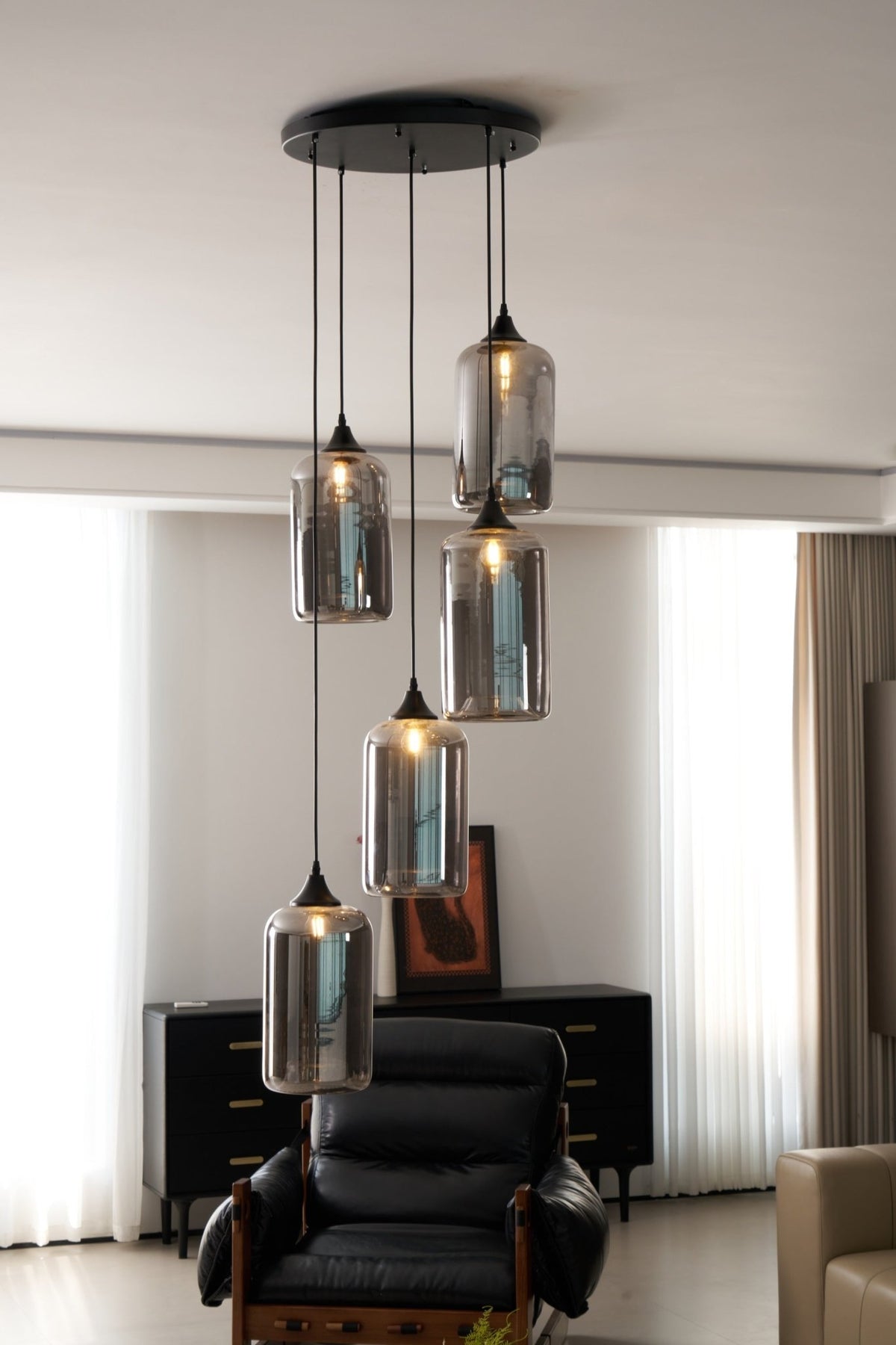 Obscura - Contemporary Style Smoked Glass Pendant Lamp, 5 Style LUMINORLIGHTING