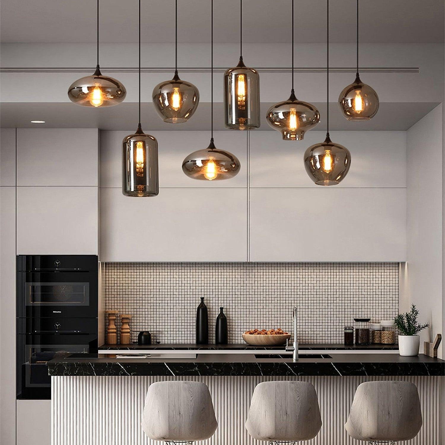 Obscura - Contemporary Style Smoked Glass Pendant Lamp, 5 Style LUMINORLIGHTING
