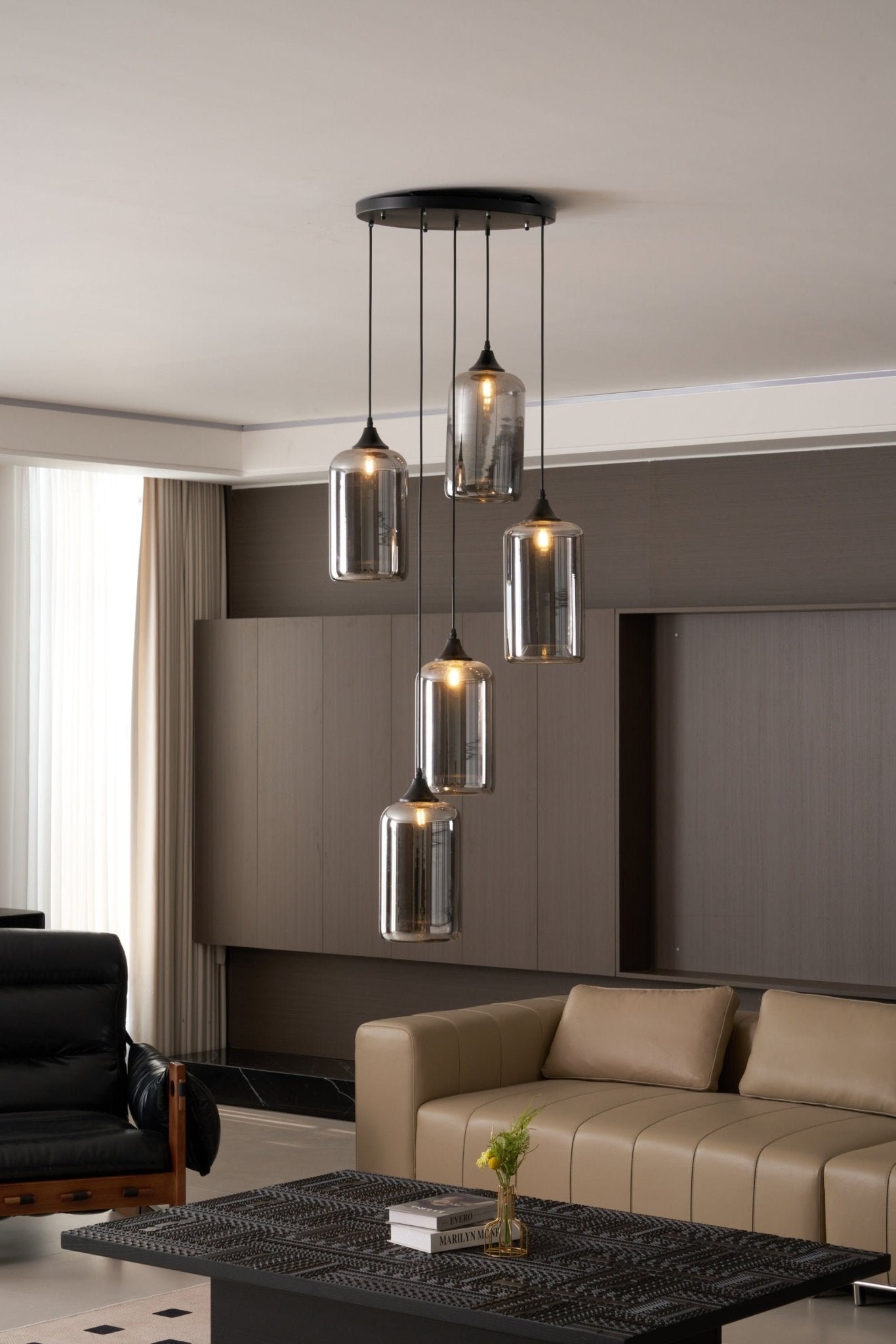 Obscura - Contemporary Style Smoked Glass Pendant Lamp, 5 Style LUMINORLIGHTING