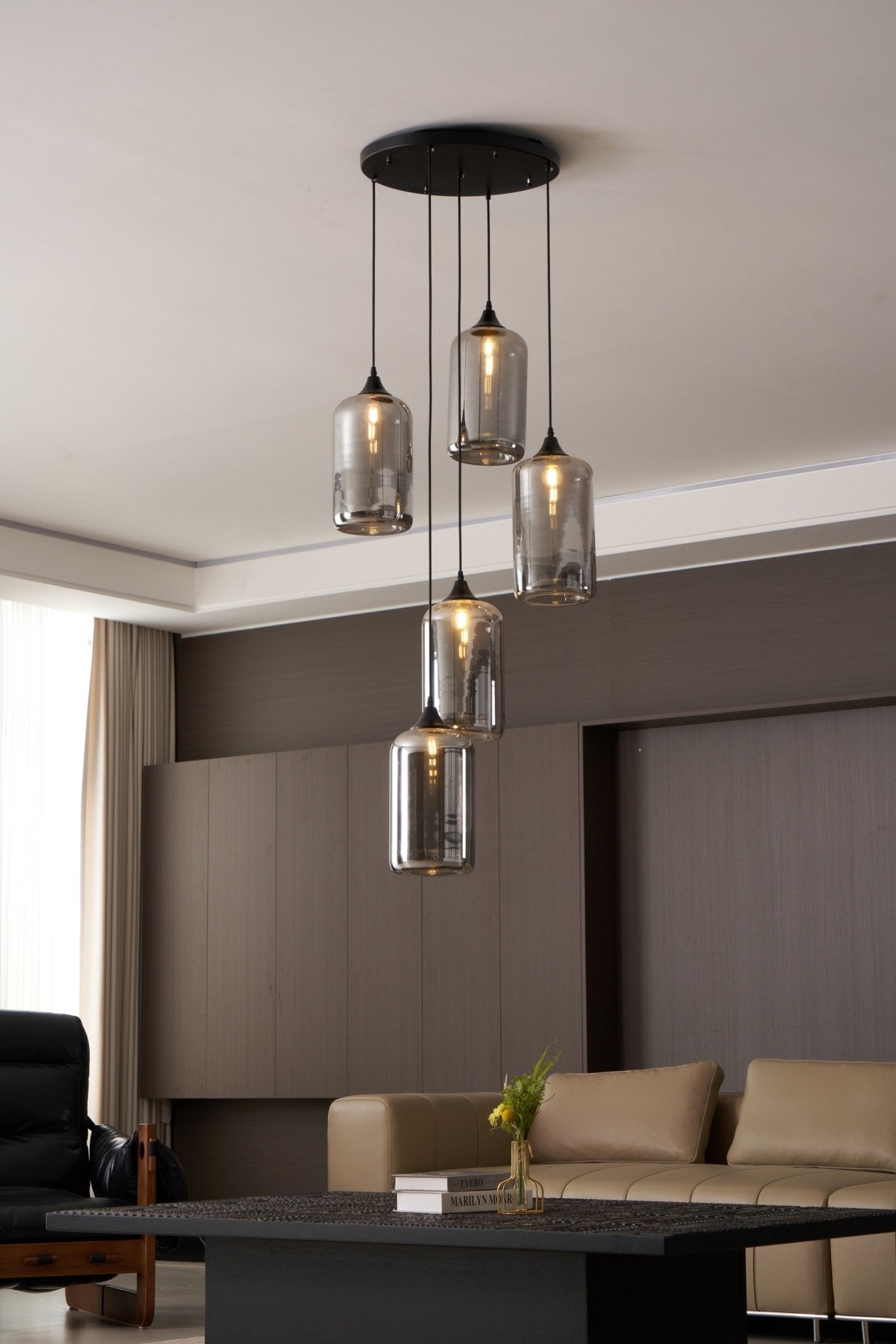 Obscura - Contemporary Style Smoked Glass Pendant Lamp, 5 Style LUMINORLIGHTING