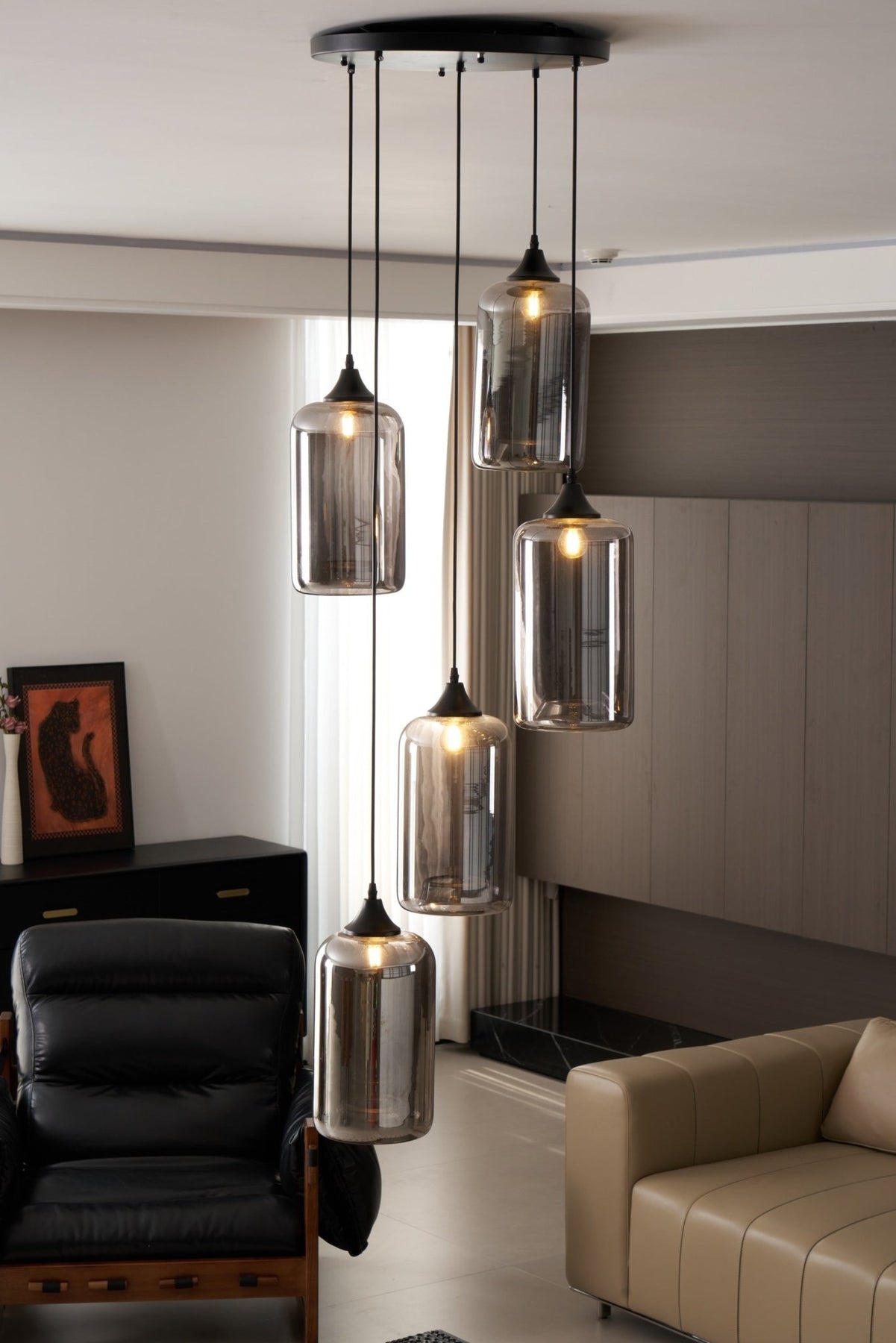 Obscura - Contemporary Style Smoked Glass Pendant Lamp, 5 Style LUMINORLIGHTING